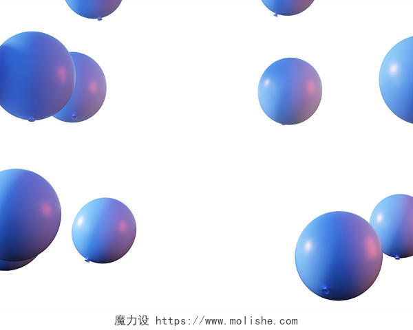 蓝色渐变霓虹灯漂浮气球PNG素材元素
